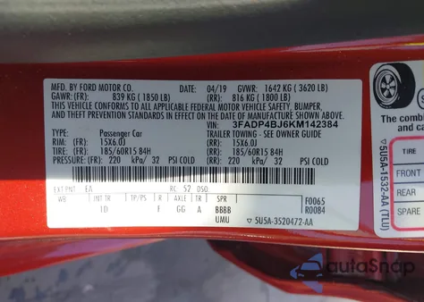 2019 Ford Fiesta Se z USA, uszkodzony, nr VIN 3FADP4BJ6KM142384